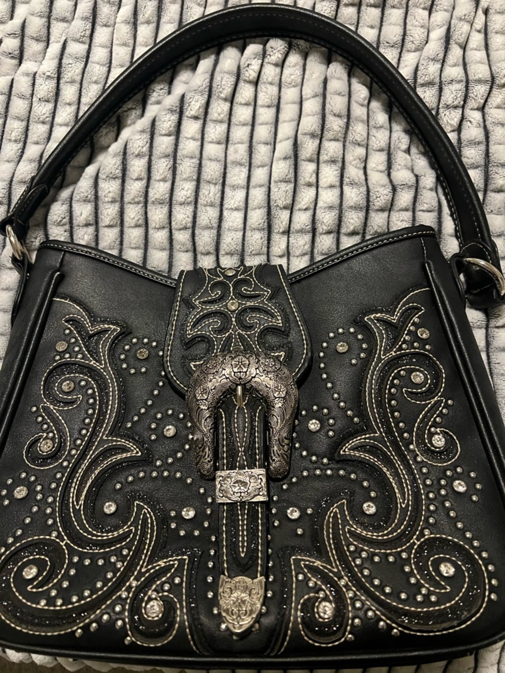 Montana West Black Shoulder Bag with Silver Western Buckle